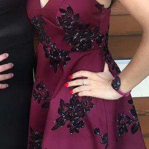 Maroon dress with velvet black flowers